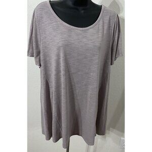 Lane Bryant Womens Blouse 14/16 Beige Short Sleeve Pleated Back Sparkly Hi Low